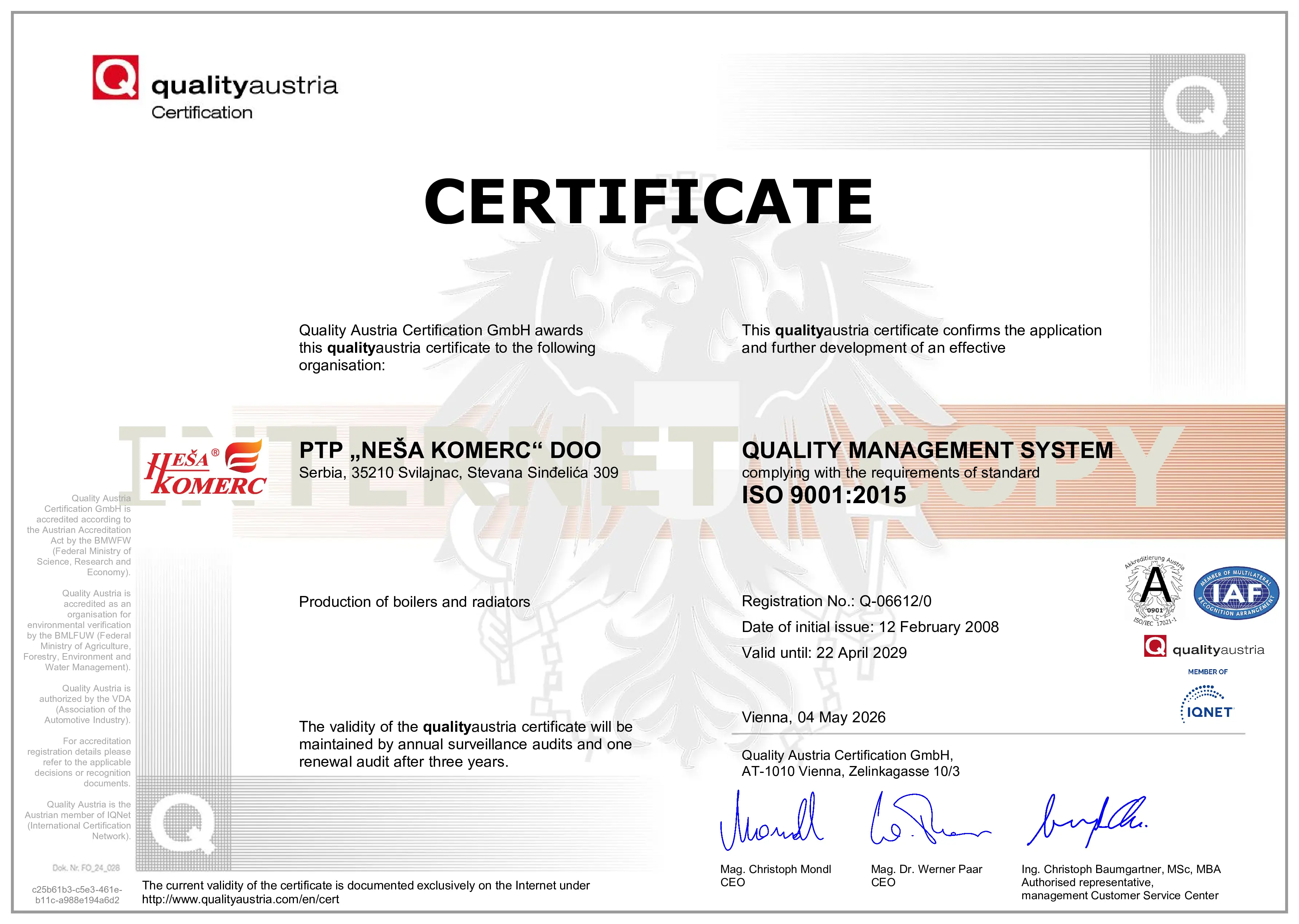 ISO 9001:2015 · Quality Austria (engleska verzija)